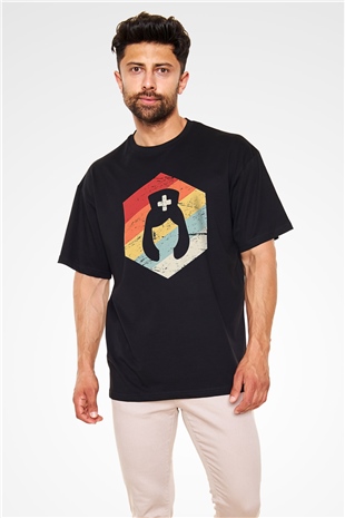 Tıp Bayramı Baskılı Unisex Siyah Oversize Tişört - Tshirt