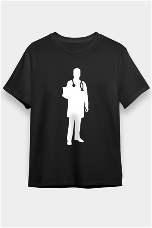 Tıp Bayramı Baskılı Unisex Siyah Tişört - Tshirt