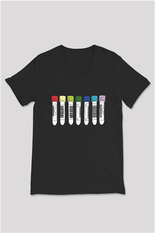 Tıp Bayramı Baskılı Unisex Siyah V Yaka Tişört - Tshirt
