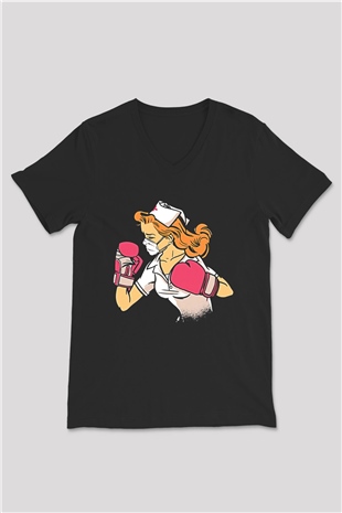 Tıp Bayramı Baskılı Unisex Siyah V Yaka Tişört - Tshirt