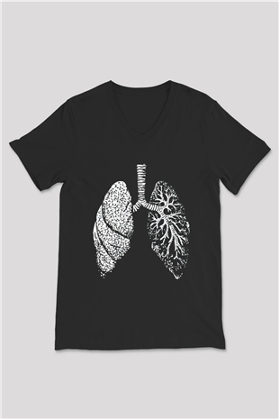 Tıp Bayramı Baskılı Unisex Siyah V Yaka Tişört - Tshirt