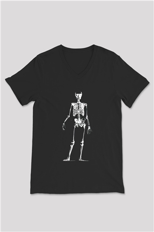 Tıp Bayramı Baskılı Unisex Siyah V Yaka Tişört - Tshirt