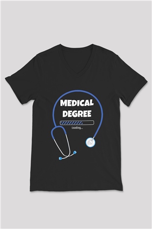 Tıp Bayramı Baskılı Unisex Siyah V Yaka Tişört - Tshirt