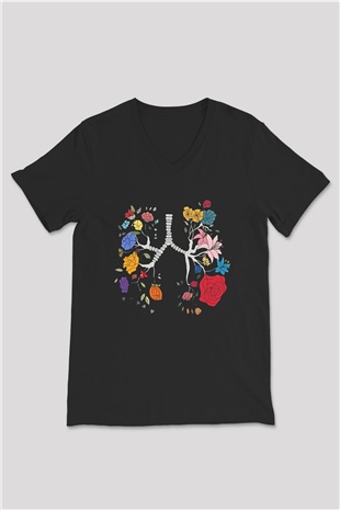 Tıp Bayramı Baskılı Unisex Siyah V Yaka Tişört - Tshirt