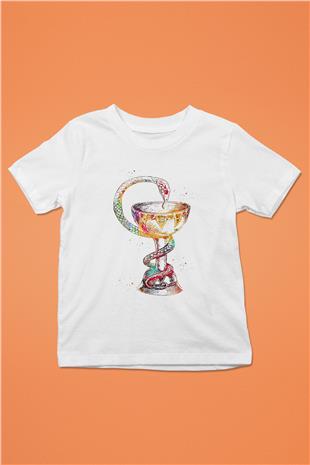 Tıp Sembolü Yılan Baskılı Unisex Beyaz Çocuk Tişörtü - Tshirt