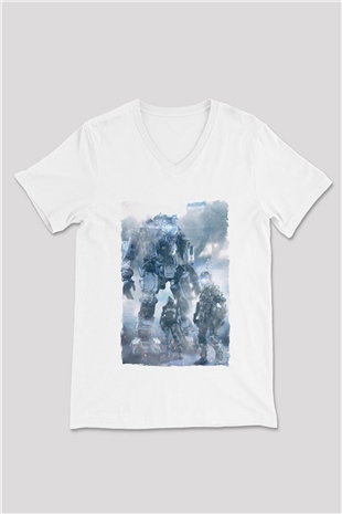 Titanfall Beyaz Unisex V Yaka Tişört