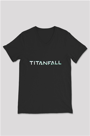 Titanfall Siyah Unisex V Yaka Tişört T-Shirt