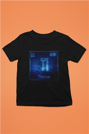 Titanyum Atom Numarası Baskılı Unisex Siyah Çocuk Tişört