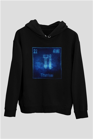 Titanyum Atom Numarası Baskılı Unisex Siyah Hoodie