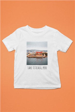 Titikaka Gölü Baskılı Beyaz Unisex Çocuk Tişört