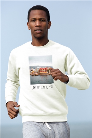 Titikaka Gölü Beyaz Unisex Sweatshirt