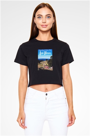 Titikaka Gölü Siyah Crop Top Tişört