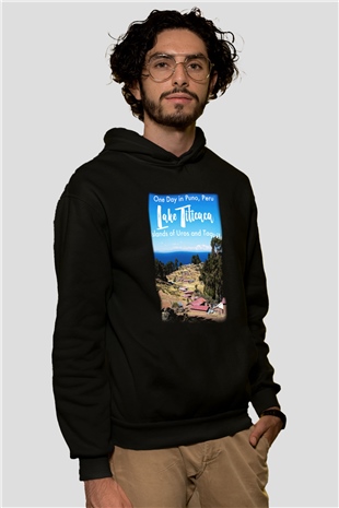 Titikaka Gölü Siyah Unisex Hoodie