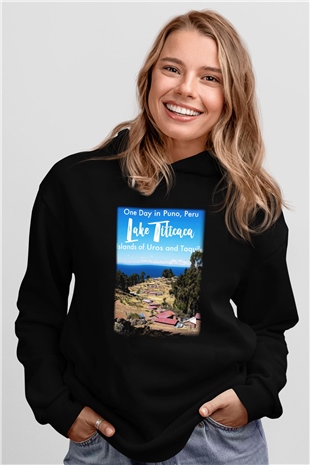 Titikaka Gölü Siyah Unisex Hoodie