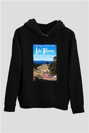 Titikaka Gölü Siyah Unisex Hoodie