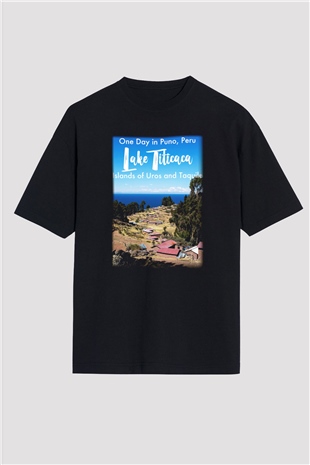 Titikaka Gölü Siyah Unisex Oversize Tişört T-Shirt