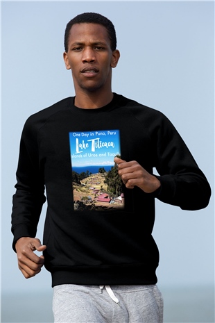 Titikaka Gölü Siyah Unisex Sweatshirt