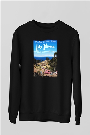 Titikaka Gölü Siyah Unisex Sweatshirt