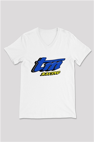 TM Racing Beyaz Unisex V Yaka Tişört T-Shirt