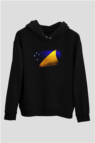 Tokelau Bayrağı Baskılı Unisex Siyah Kapüşonlu Sweatshirt
