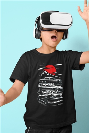 Tokyo Yarışı Baskılı Unisex Siyah  Çocuk Tişört
