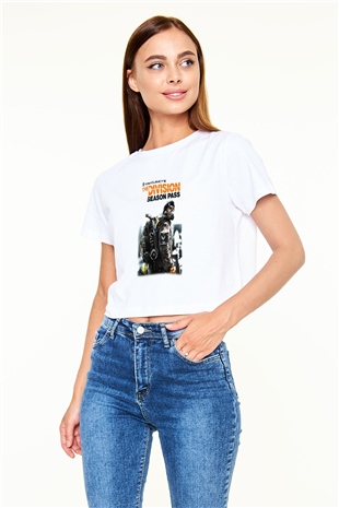 Tom Clancy Beyaz Croptop Tişört