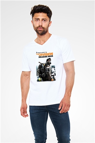 Tom Clancy Beyaz Unisex V Yaka Tişört T-Shirt