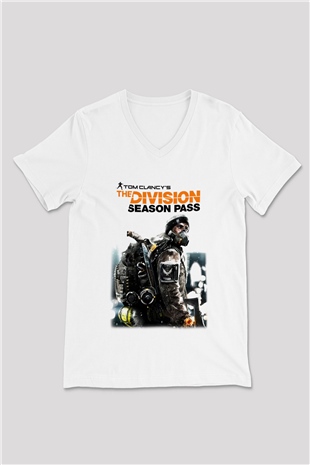 Tom Clancy Beyaz Unisex V Yaka Tişört T-Shirt