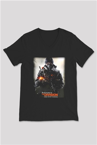 Tom Clancy Siyah Unisex V Yaka Tişört T-Shirt