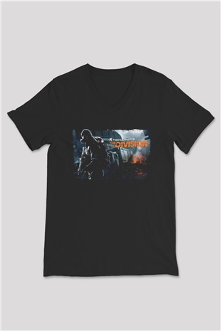 Tom Clancy Siyah Unisex V Yaka Tişört