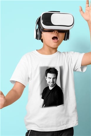 Tom Cruise Baskılı Beyaz Unisex Çocuk Tişört