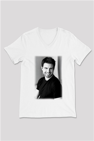 Tom Cruise Beyaz Unisex V Yaka Tişört T-Shirt