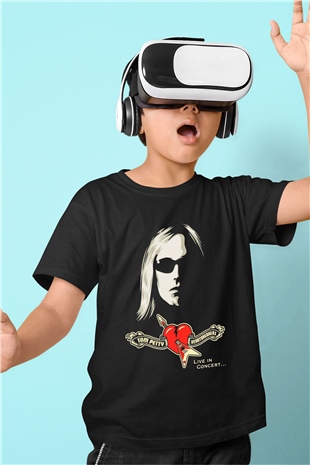 Tom Petty Baskılı Siyah Unisex Çocuk Tişört