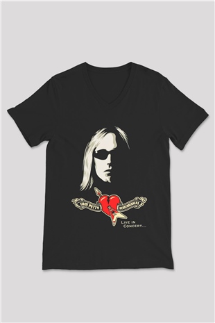 Tom Petty Siyah Unisex V Yaka Tişört T-Shirt