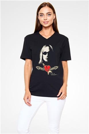 Tom Petty Siyah Unisex V Yaka Tişört T-Shirt