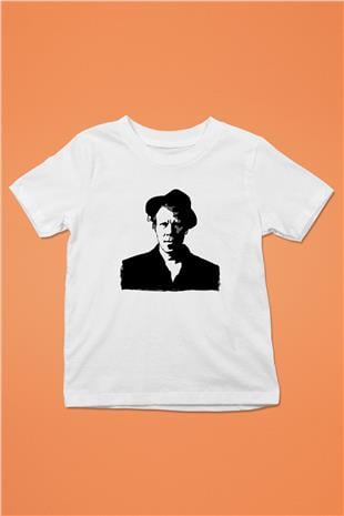 Tom Waits Baskılı Beyaz Unisex Beyaz Çocuk Tişört - Tshirt