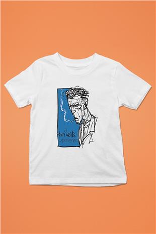 Tom Waits Baskılı Beyaz Unisex Beyaz Çocuk Tişört - Tshirt