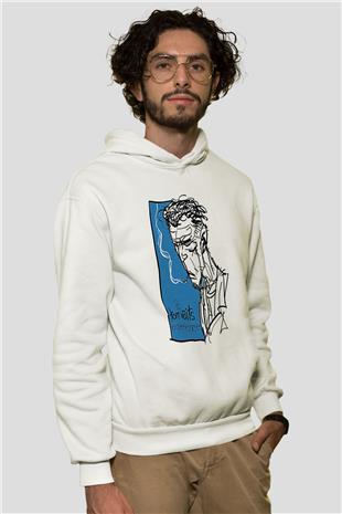 Tom Waits Baskılı Beyaz Unisex Kapüşonlu Sweatshirt