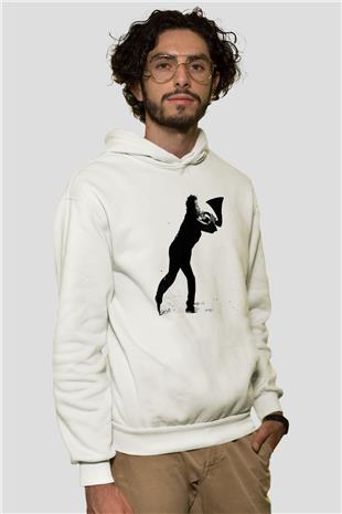 Tom Waits Baskılı Beyaz Unisex Kapüşonlu Sweatshirt