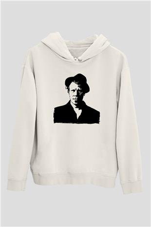 Tom Waits Baskılı Beyaz Unisex Kapüşonlu Sweatshirt