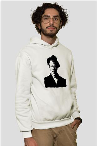Tom Waits Baskılı Beyaz Unisex Kapüşonlu Sweatshirt