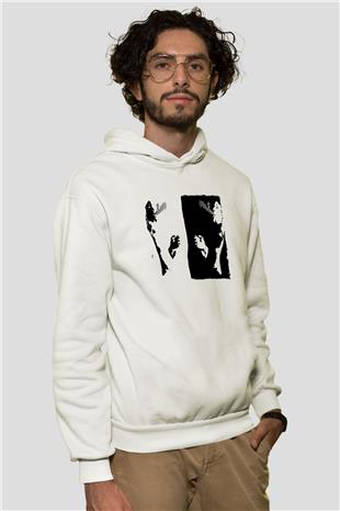 Tom Waits Baskılı Beyaz Unisex Kapüşonlu Sweatshirt