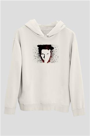 Tom Waits Baskılı Beyaz Unisex Kapüşonlu Sweatshirt