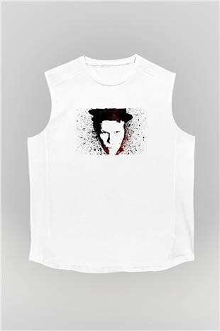 Tom Waits Baskılı Beyaz Unisex Kolsuz Tişört - Tshirt