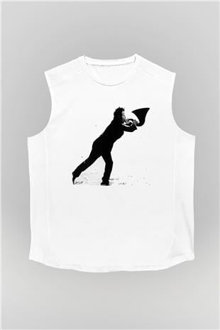 Tom Waits Baskılı Beyaz Unisex Kolsuz Tişört - Tshirt