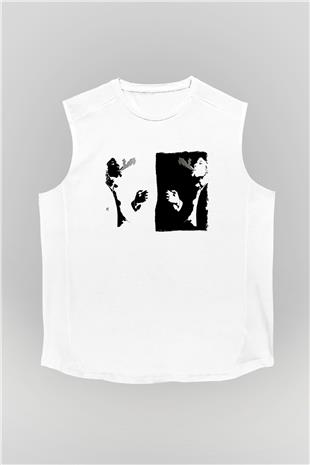 Tom Waits Baskılı Beyaz Unisex Kolsuz Tişört - Tshirt