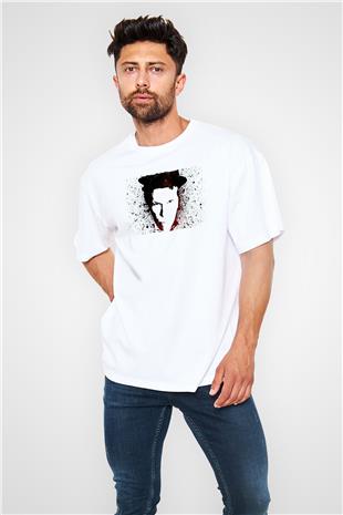 Tom Waits Baskılı Beyaz Unisex Oversize Tişört - Tshirt