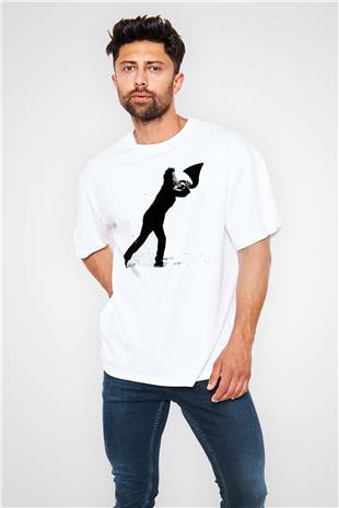 Tom Waits Baskılı Beyaz Unisex Oversize Tişört - Tshirt