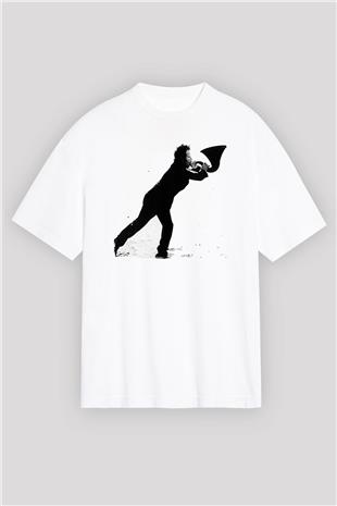 Tom Waits Baskılı Beyaz Unisex Oversize Tişört - Tshirt