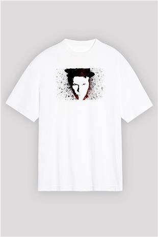 Tom Waits Baskılı Beyaz Unisex Oversize Tişört - Tshirt